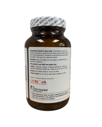 Brown supplement bottle with white label on a white background