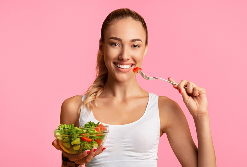 woman eating healthy food